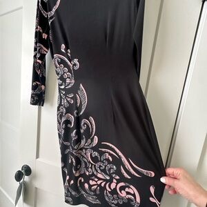 Caché Stylish Black Dress with Pink Floral Accents